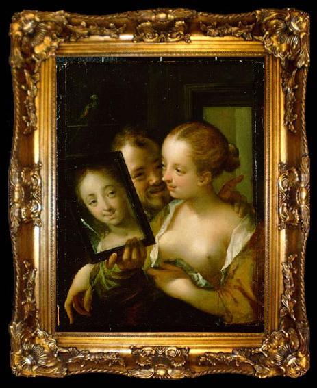 framed  Hans von Aachen Scherzendes Paar mit einem Spiegel, ta009-2